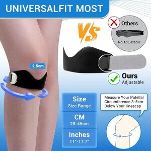Adjustable Single Knee Strap, Breathable Silicone Design 1 pair(Black)